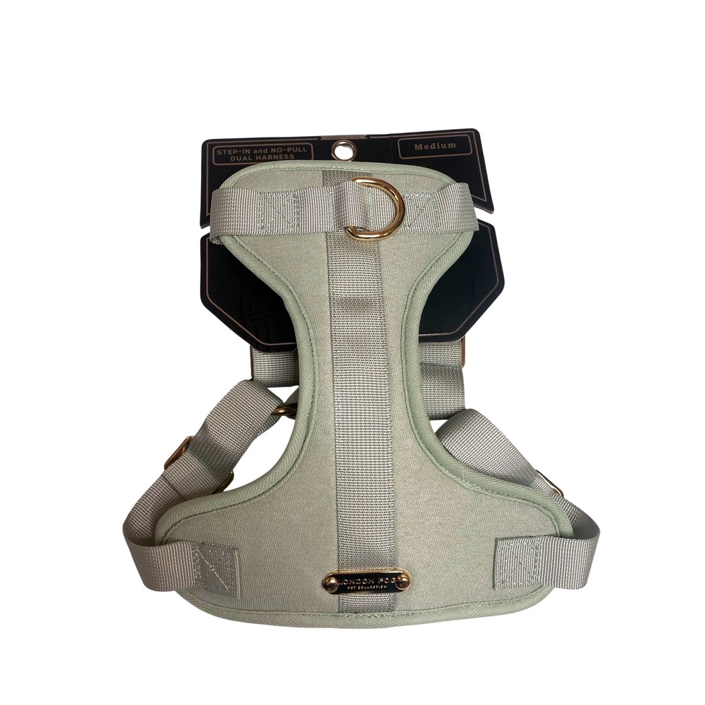 London Fog med Pet Collection Medium Sage Green Step-In No-Pull Dual Dog Harness